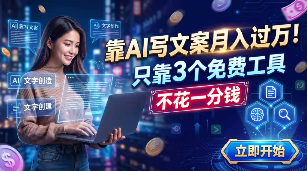 靠AI写文案月入过万，只靠3个免费工具，不花一分钱-Ai创业网