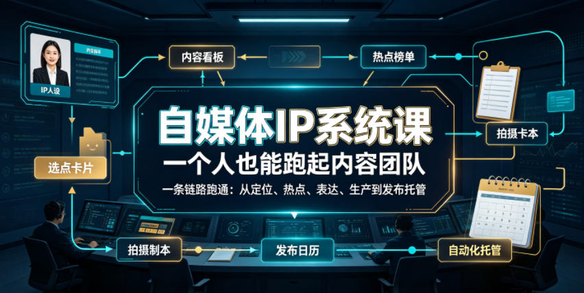 自媒体IP系统课，一个人也能跑起内容团队，一条链路跑通，从定位、热点、表达、生产到发布托管-Ai创业网