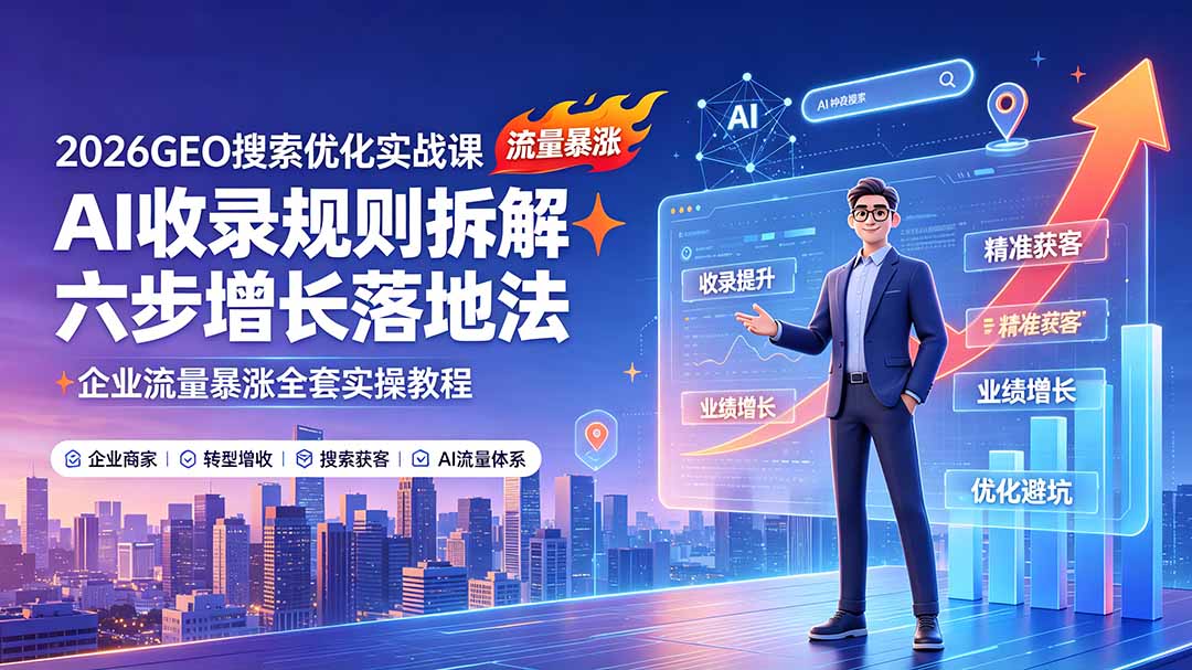 2026GEO搜索优化实战课:AI收录规则拆解|六步增长落地法|企业流量暴涨全套实操教程-Ai创业网
