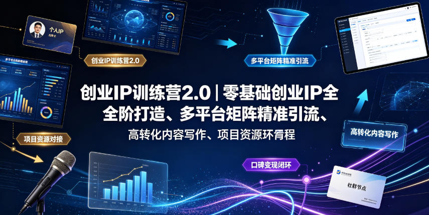 创业IP训练营2.0｜零基础创业IP全阶打造、多平台矩阵精准引流、高转化内容写作、项目资源对接与口碑变现闭环课程-Ai创业网