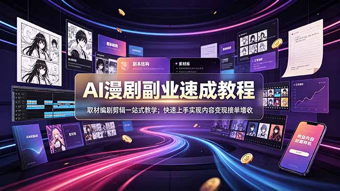 AI漫剧副业速成教程，取材编剧剪辑一站式教学；快速上手实现内容变现接单增收-Ai创业网