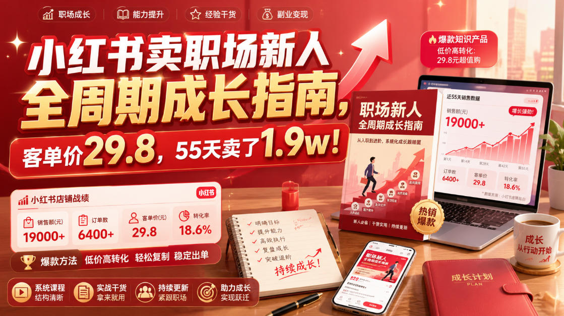 小红书卖职场新人全周期成长指南，客单价29.8，55天卖了1.9w！-Ai创业网