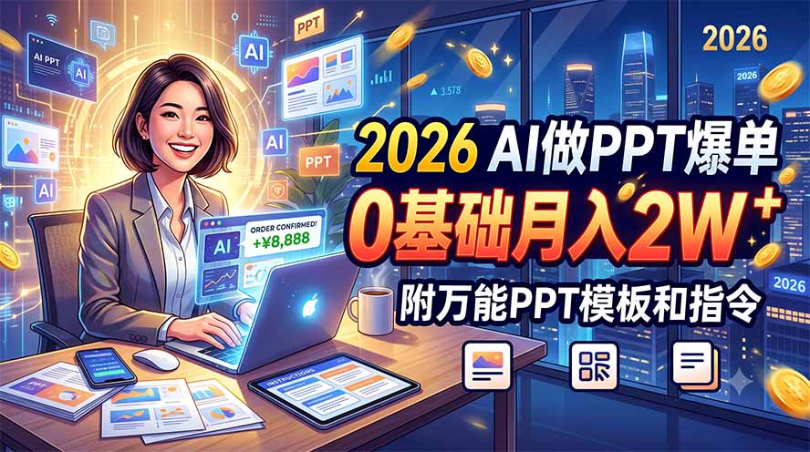 2026 AI做PPT爆单，0基础月入2W，附万能PPT模板和指令-Ai创业网