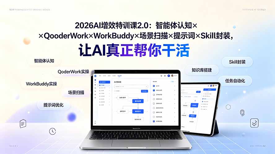 2026AI增效特训课2.0：智能体认知×QoderWork×WorkBuddy×场景扫描×提示词×Skill封装，让AI真正帮你干活-Ai创业网