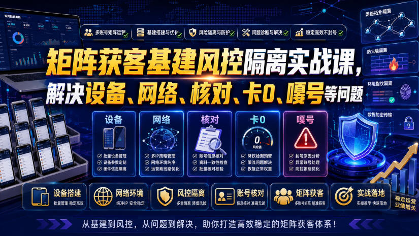 矩阵获客基建风控隔离实战课，解决设备、网络、核对、卡0、嘎号等问题-Ai创业网