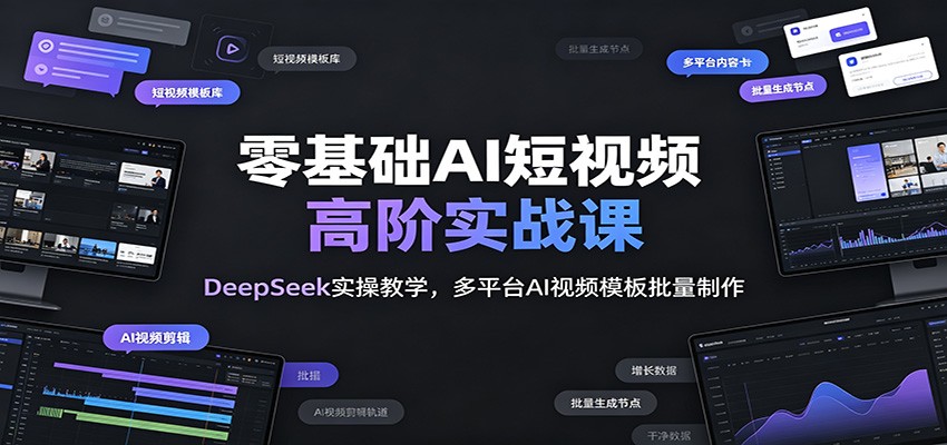 零基础AI短视频高阶实战课：DeepSeek实操教学，多平台AI视频模板批量制作-Ai创业网