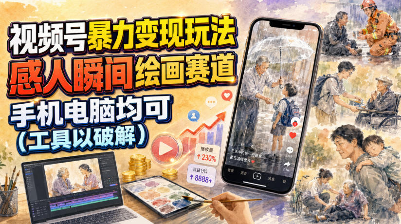 视频号暴力变现玩法，感人瞬间绘画赛道，手机电脑均可-Ai创业网