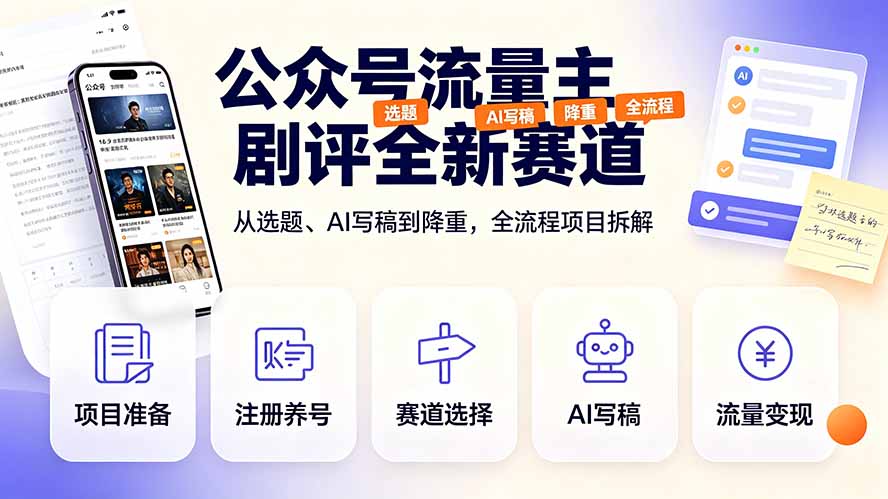 公众号流量主剧评全新赛道，从选题、AI写稿到降重，全流程项目拆解-Ai创业网