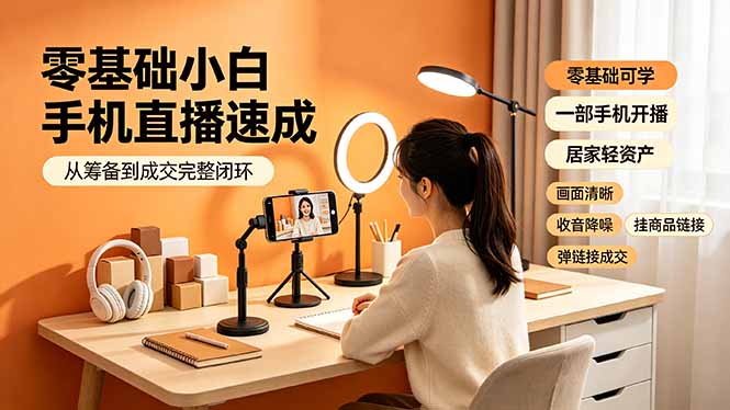 零基础小白手机直播速成，从筹备到成交完整闭环，适配苹果安卓系统，解决杂音卡顿留人难问题-Ai创业网
