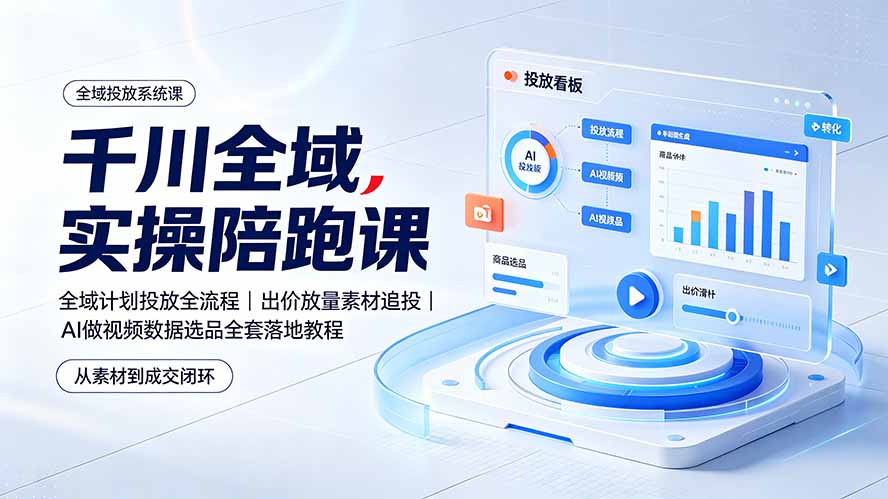 千川全域实操陪跑课：全域计划投放全流程｜出价放量素材追投｜AI做视频数据选品全套落地教程-Ai创业网