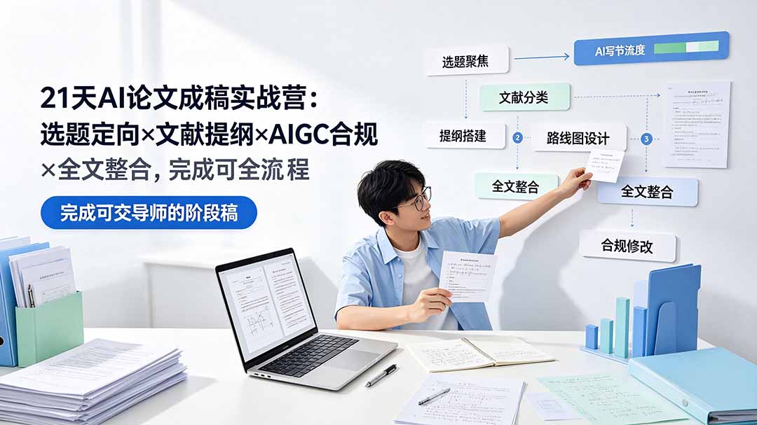 21天AI论文成稿实战营:选题定向×文献提纲×AIGC合规×全文整合,完成可交导师的阶段稿-Ai创业网