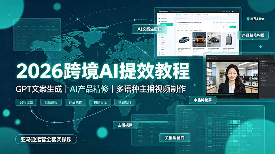 2026跨境AI提效教程·GPT文案生成｜AI产品精修｜多语种主播视频制作，亚马逊运营全套实操课-Ai创业网