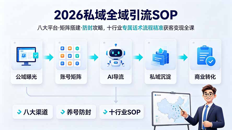 2026私域全域引流SOP｜八大平台·矩阵搭建·防封攻略，十行业专属话术流程精准获客变现全课-Ai创业网