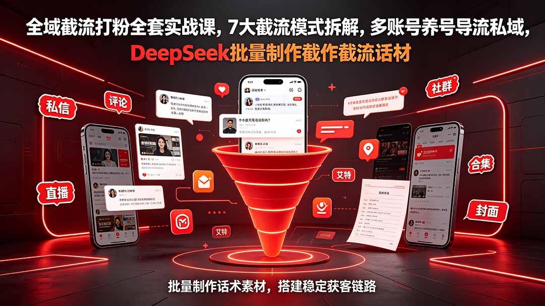 全域截流打粉全套实战课，7大截流模式拆解，多账号养号导流私域，DeepSeek批量制作截流话术素材-Ai创业网