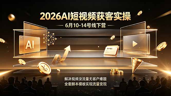 2026AI短视频获客实操6月10-14号线下营，解决视频没流量无客户难题，全套脚本模板实现流量变现-Ai创业网