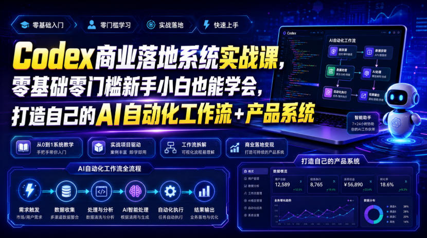 Codex商业落地系统实战课,零基础零门槛新手小白也能学会,打造自己的AI自动化工作流+产品系统-Ai创业网