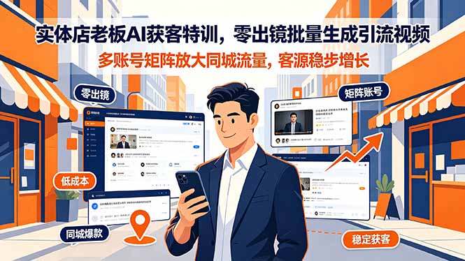 实体店老板AI获客特训，零出镜批量生成引流视频，多账号矩阵放大同城流量，客源稳步增长-Ai创业网