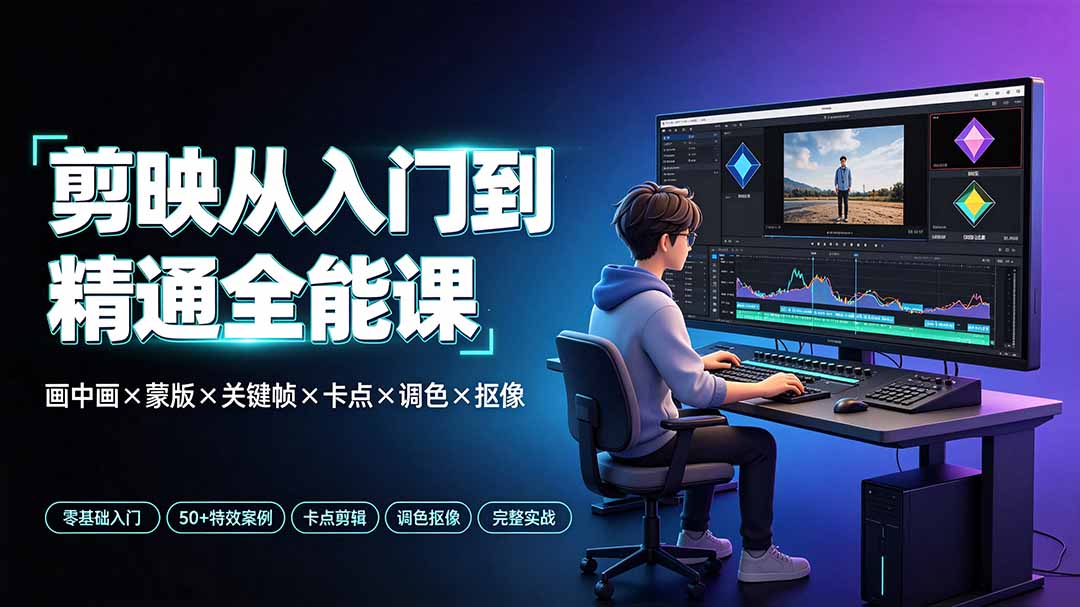 剪映从入门到精通全能课：画中画×蒙版×关键帧×卡点×调色×抠像，一站式掌握剪辑核心技能-Ai创业网