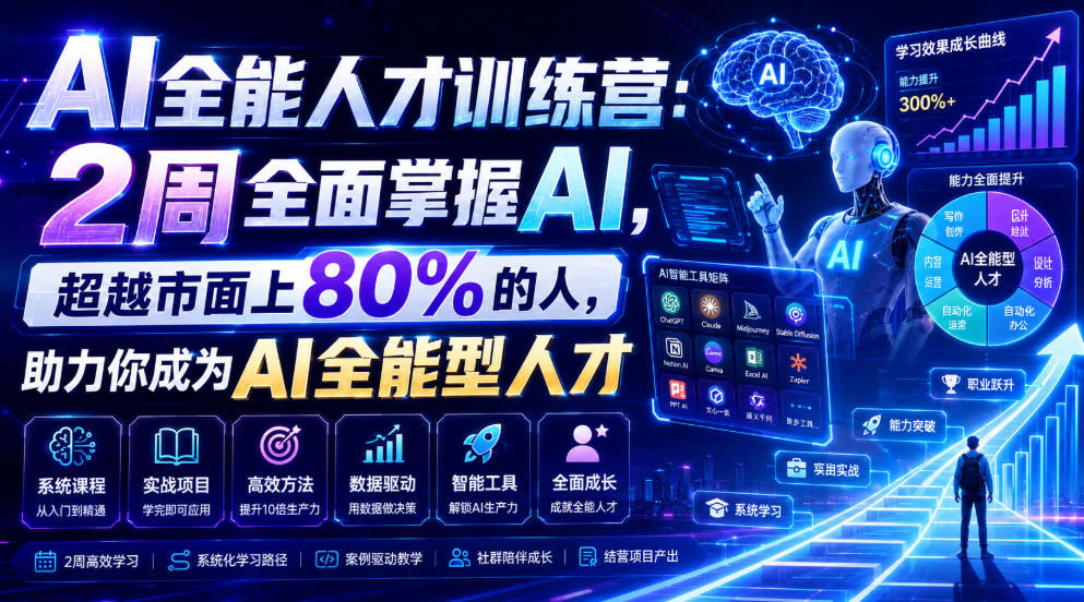 AI全能人才训练营:2周全面掌握AI,超越市面上80%的人,助力你成为AI全能型人才-Ai创业网