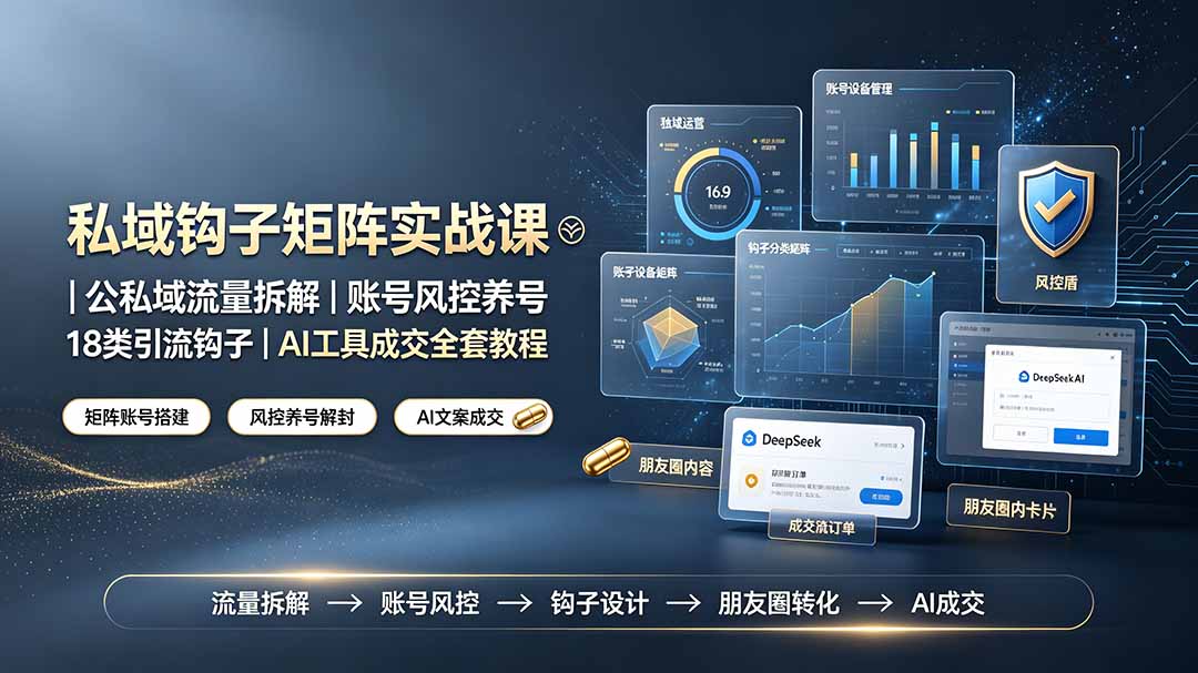 私域钩子矩阵实战课〓公私域流量拆解｜账号风控养号｜18类引流钩子｜AI工具成交全套教程-Ai创业网
