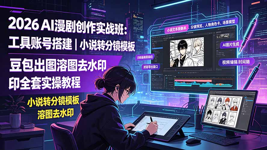 2026AI漫剧创作实战班:工具账号搭建|小说转分镜模板|豆包出图溶图去水印全套实操教程-Ai创业网