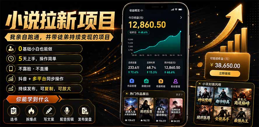 抖音及多平台小说拉新项目：我亲自跑通并持续带徒弟实操｜0基础小白5天上手快速变现-Ai创业网