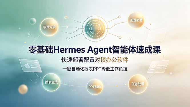 零基础Hermes Agent智能体速成课，快速部署配置对接办公软件；一键自动化报表PPT降低工作负担-Ai创业网