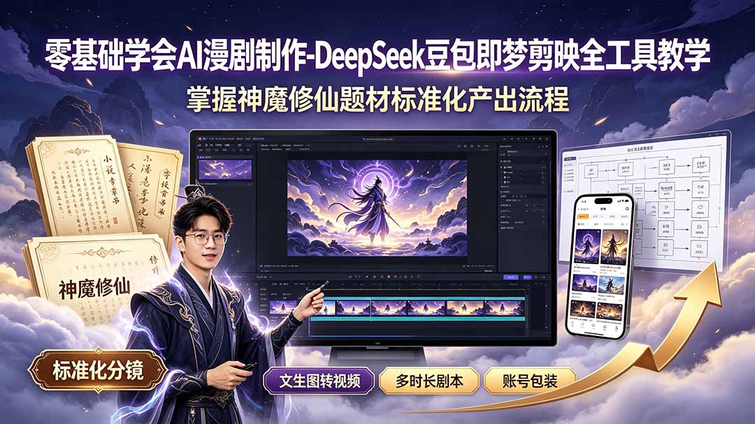 零基础学会AI漫剧制作-DeepSeek豆包即梦剪映全工具教学，掌握神魔修仙题材标准化产出流程-Ai创业网