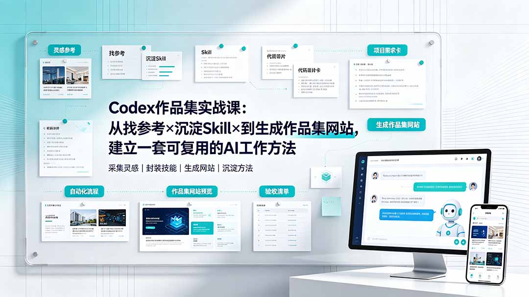 Codex作品集实战课：从找参考×沉淀Skill×到生成作品集网站，建立一套可复用的AI工作方法-Ai创业网