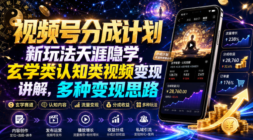 视频号分成计划新玩法天涯隐学，玄学类认知类视频变现讲解，多种变现思路-Ai创业网