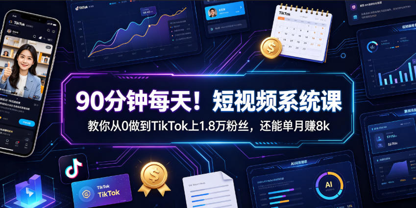 90分钟每天！短视频系统课教你从0做到TikTok上1.8万粉丝，还能单月賺8k【原创双语字幕】-Ai创业网