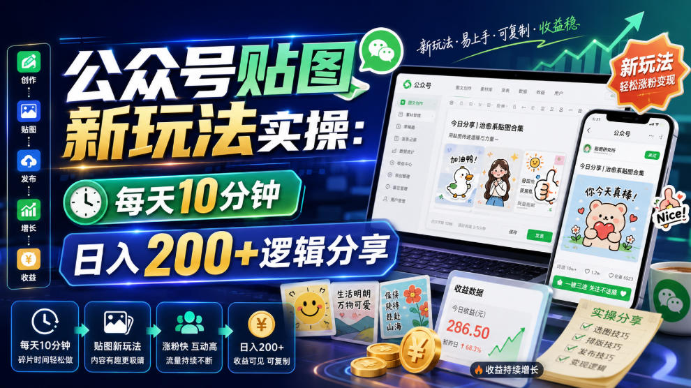公众号贴图新玩法实操，每天10分钟，日入200+逻辑分享-Ai创业网