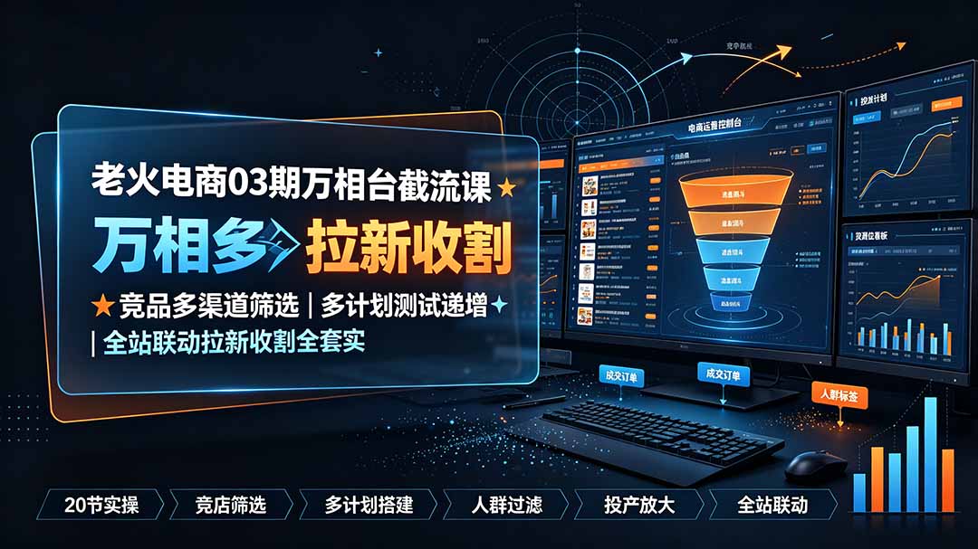 老火电商03期万相台截流课:竞品多渠道筛选|多计划测试递增|全站联动拉新收割全套实操教学-Ai创业网