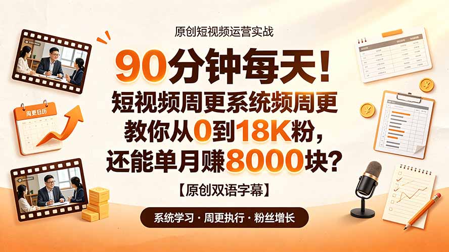 90 分钟每天！短视频周更系统教你从 0 到 18K 粉，还能单月赚 8000 块？【原创双语字幕】-Ai创业网
