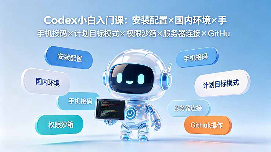 Codex小白入门课：安装配置×国内环境×手机接码×计划目标模式×权限沙箱×服务器连接×GitHub操作-Ai创业网