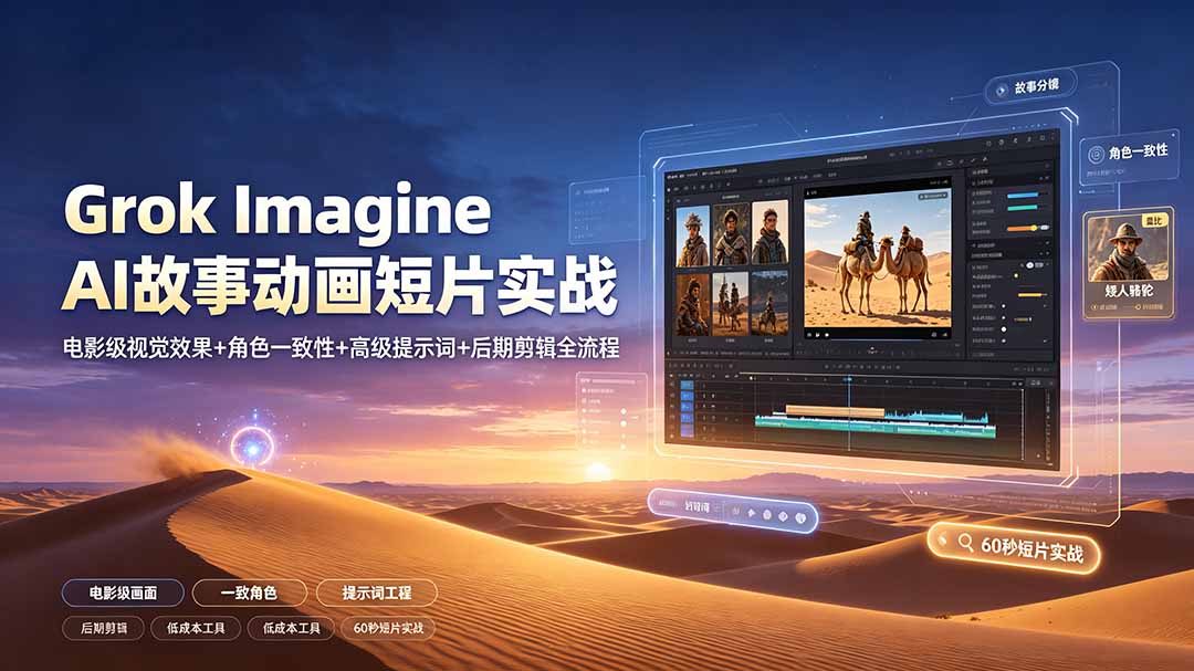 Grok Imagine AI故事动画短片实战：电影级视觉效果+角色一致性+高级提示词+后期剪辑全流程-Ai创业网
