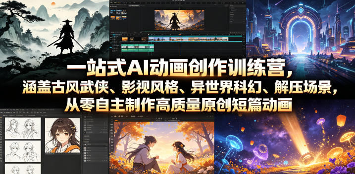 一站式AI动画创作训练营，涵盖古风武侠、影视风格、异世界科幻、解压场景，从零自主制作高质量原创短篇动画(更新)-Ai创业网