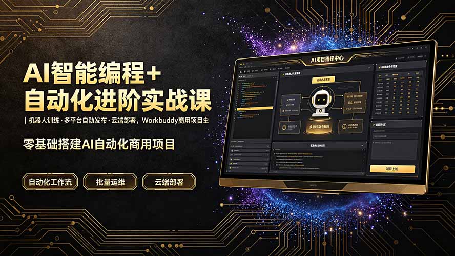 AI智能编程+自动化进阶实战课｜机器人训练·多平台自动发布·云端部署，Workbuddy商用项目全流程教学-Ai创业网