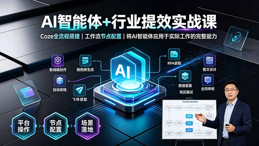 AI智能体+行业提效实战课·Coze全流程搭建｜工作流节点配置｜将AI智能体应用于实际工作的完整能力-Ai创业网