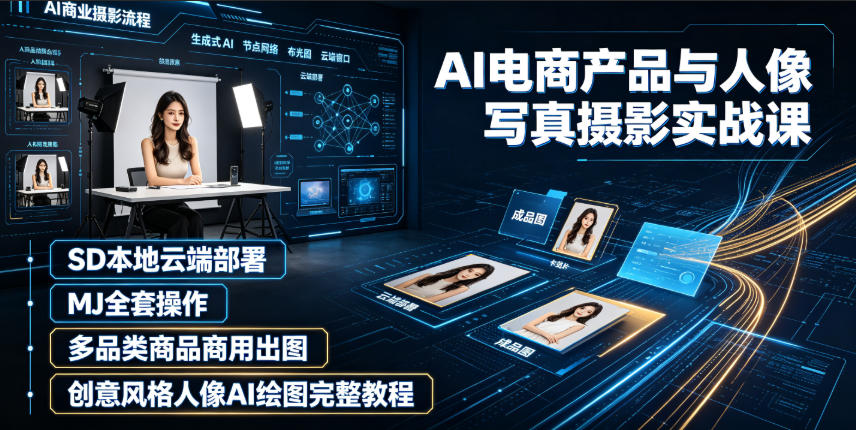 AI电商产品与人像写真摄影实战课｜SD本地云端部署、MJ全套操作、多品类商品商用出图、创意风格人像AI绘图完整教程-Ai创业网