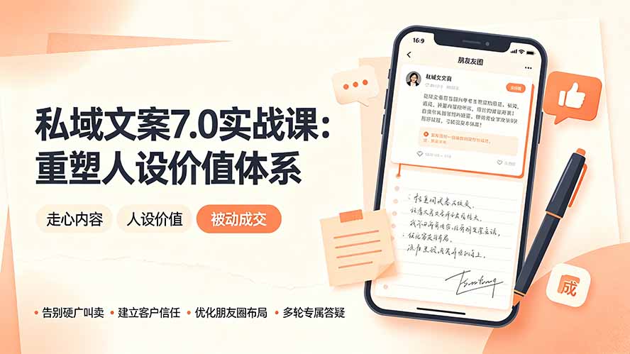 私域文案实战课7.0：重塑人设价值体系｜-告别硬广推销×走心内容×自我价值塑造，实现被动成交-Ai创业网