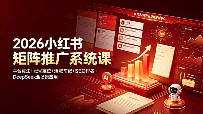 2026小红书矩阵推广系统课：平台算法+账号定位+爆款笔记+SEO排名+DeepSeek全场景应用-Ai创业网