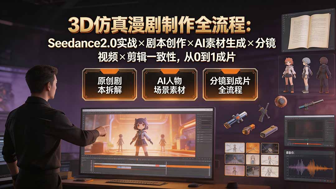 3D仿真漫剧制作全流程：Seedance2.0实战×剧本创作×AI素材生成×分镜视频×剪辑一致性，从0到1成片-Ai创业网