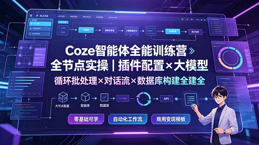 Coze智能体全能训练营：全节点实操｜插件配置×大模型×循环批处理×对话流×数据库构建全教学-Ai创业网