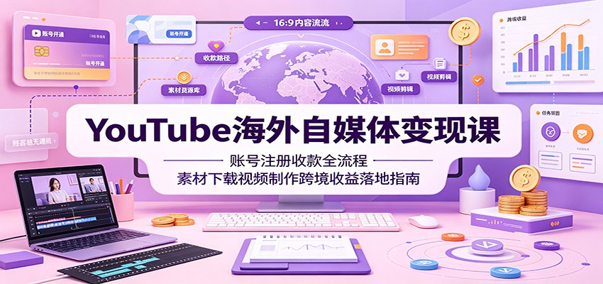 YouTube海外自媒体变现课：账号注册收款全流程，素材下载视频制作跨境收益落地指南-Ai创业网