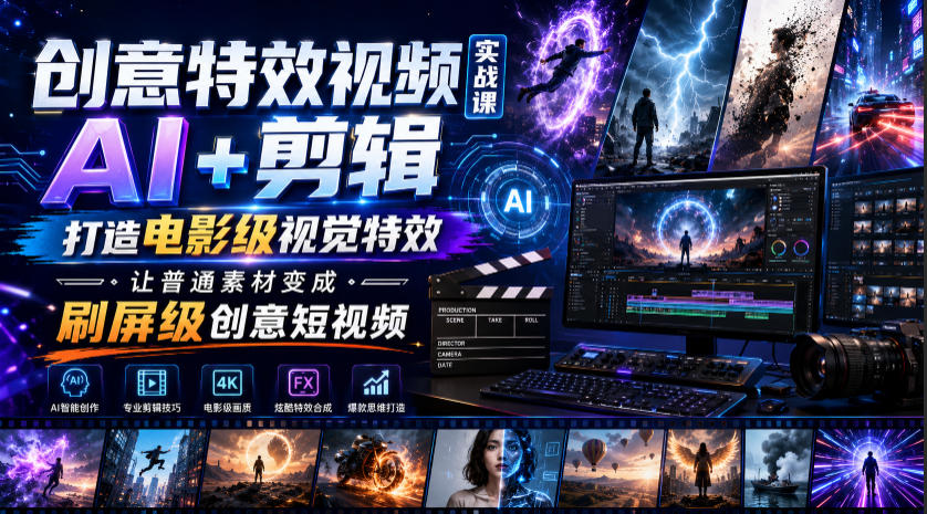 创意特效视频实战课，AI+剪辑打造电影级视觉特效，让普通素材变成刷屏级创意短视频-Ai创业网