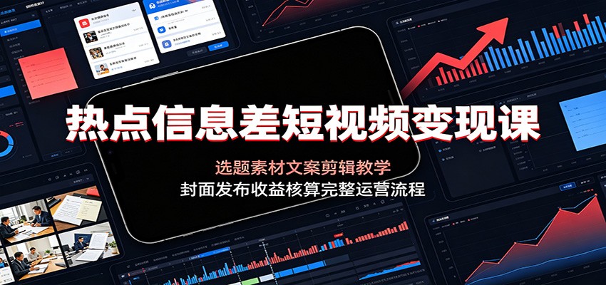 热点信息差短视频变现课：选题素材文案剪辑教学，封面发布收益核算完整运营流程-Ai创业网