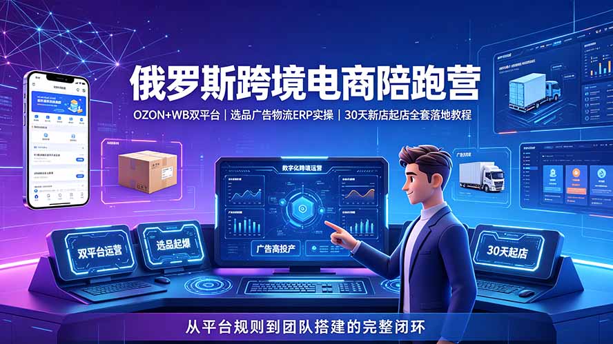 2026俄罗斯跨境电商陪跑营：OZON+WB双平台｜选品广告物流ERP实操｜30天新店起店全套落地教程-Ai创业网