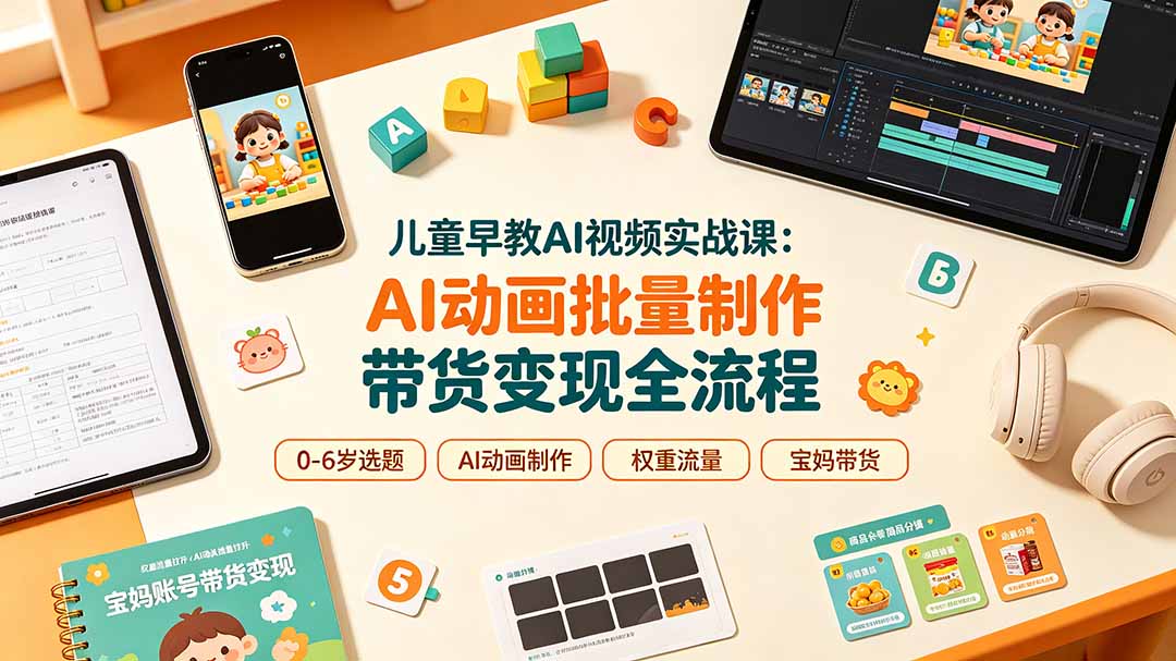 儿童早教AI视频实战课：0-6岁认知选题｜AI动画批量制作｜权重流量拉升｜宝妈账号带货变现全流程-Ai创业网
