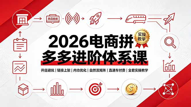 2026电商拼多多进阶体系课，开店避坑，链接上架，内功优化，自然流矩阵｜直通车付费｜全套实操教学-Ai创业网